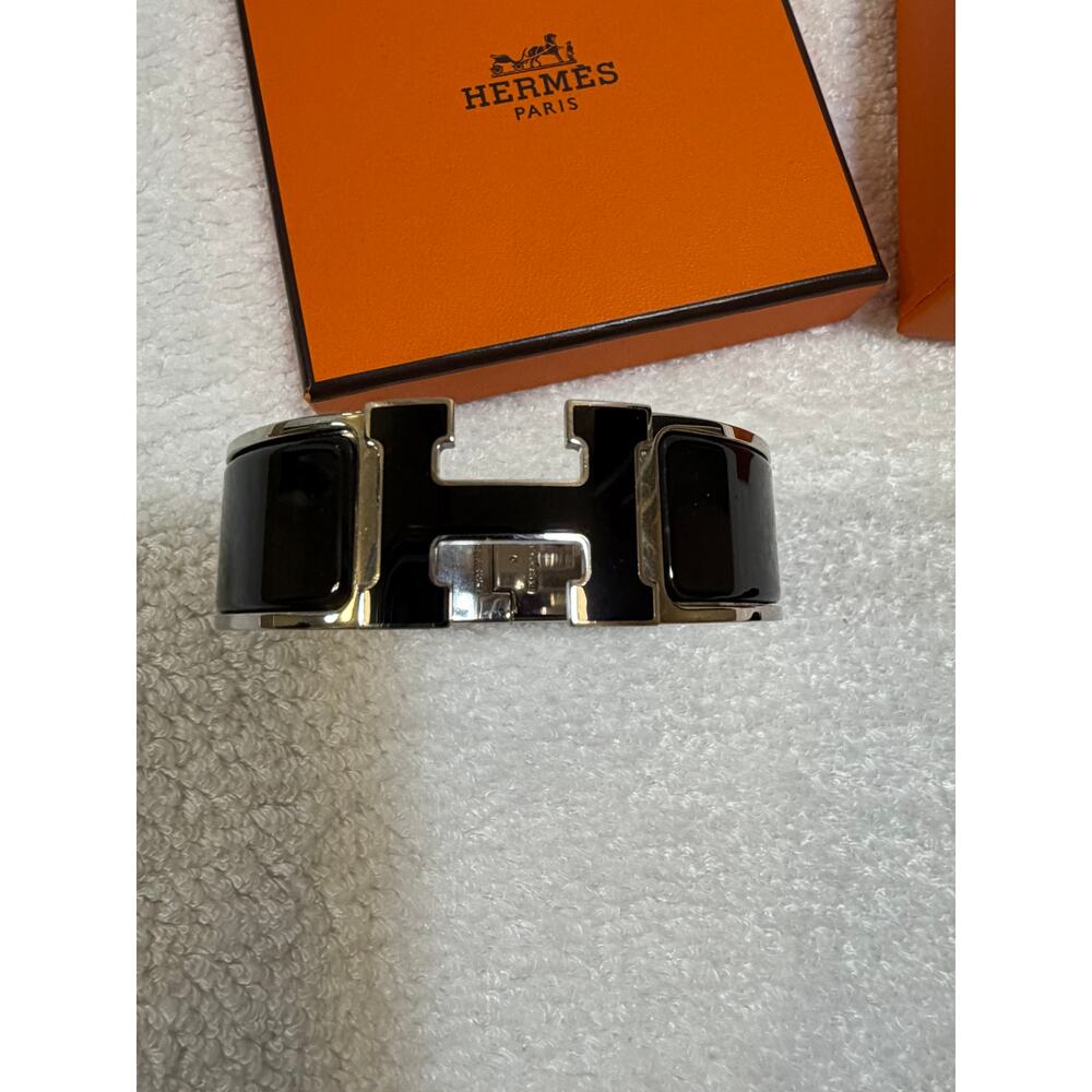 Hermes Clic Clac H Bracelet Black and Silver - Picture 1 of 10